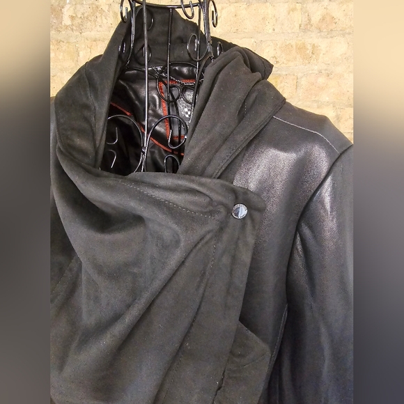 ♣️ Vince Camuto Black Leather Jacket with Shawl - New Zealand Lamb Leather - Picture 8 of 12